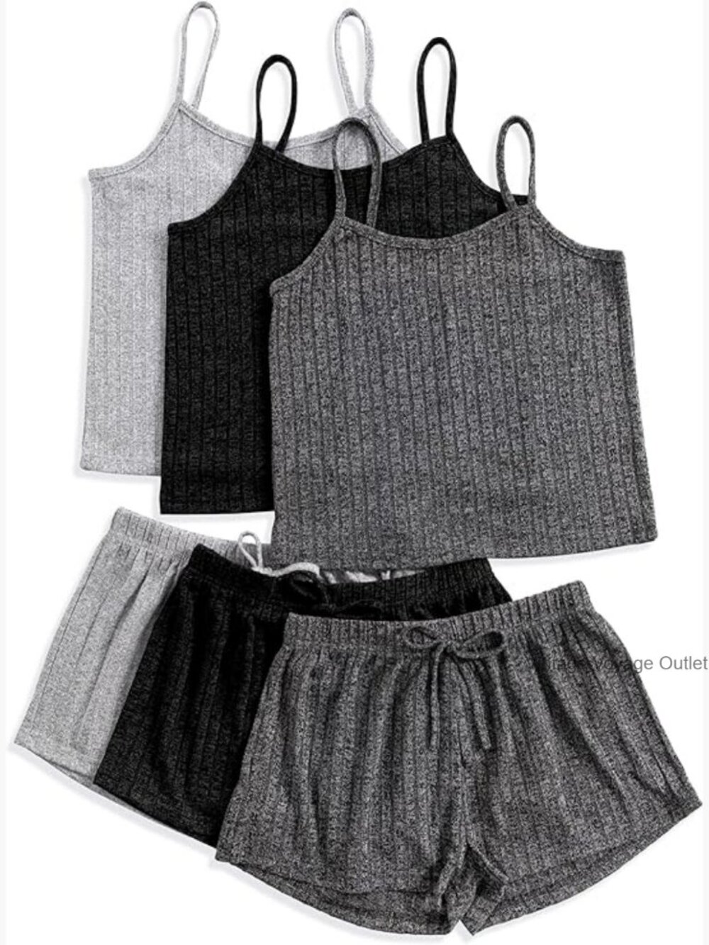 Ribbed Crop Cami & Tie Front Shorts Lounge Set 3-Pack Pajamas